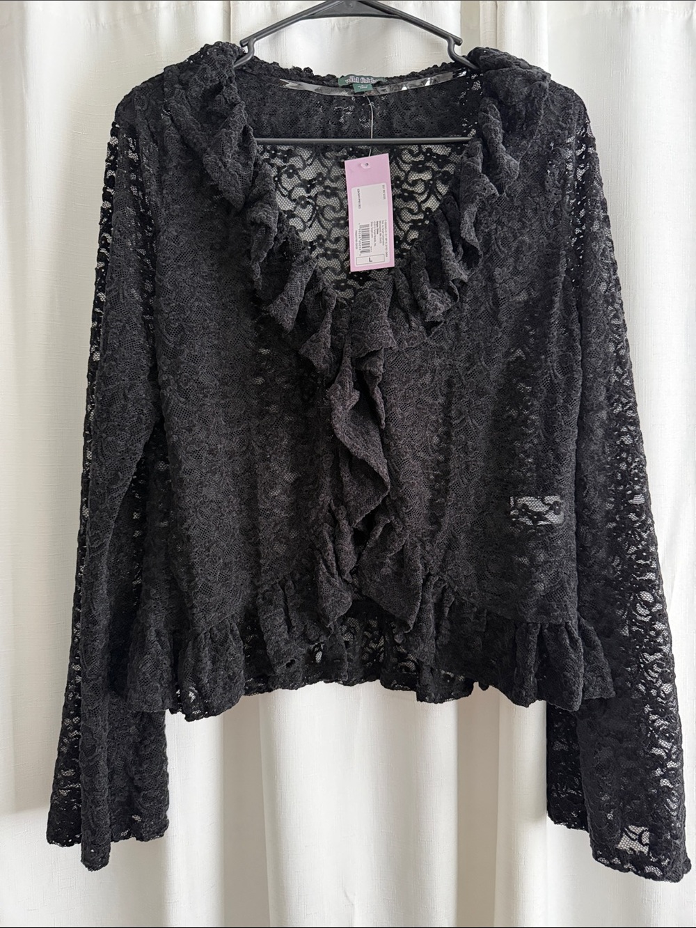 wild fable Black Lace Ruffle Button-Front Top
